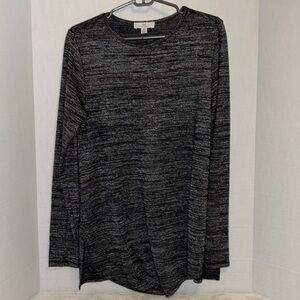 HALSTON BLACK GREY HEATHERED ASYMMETRICAL TUNIC TOP
SIZE MEDIUM